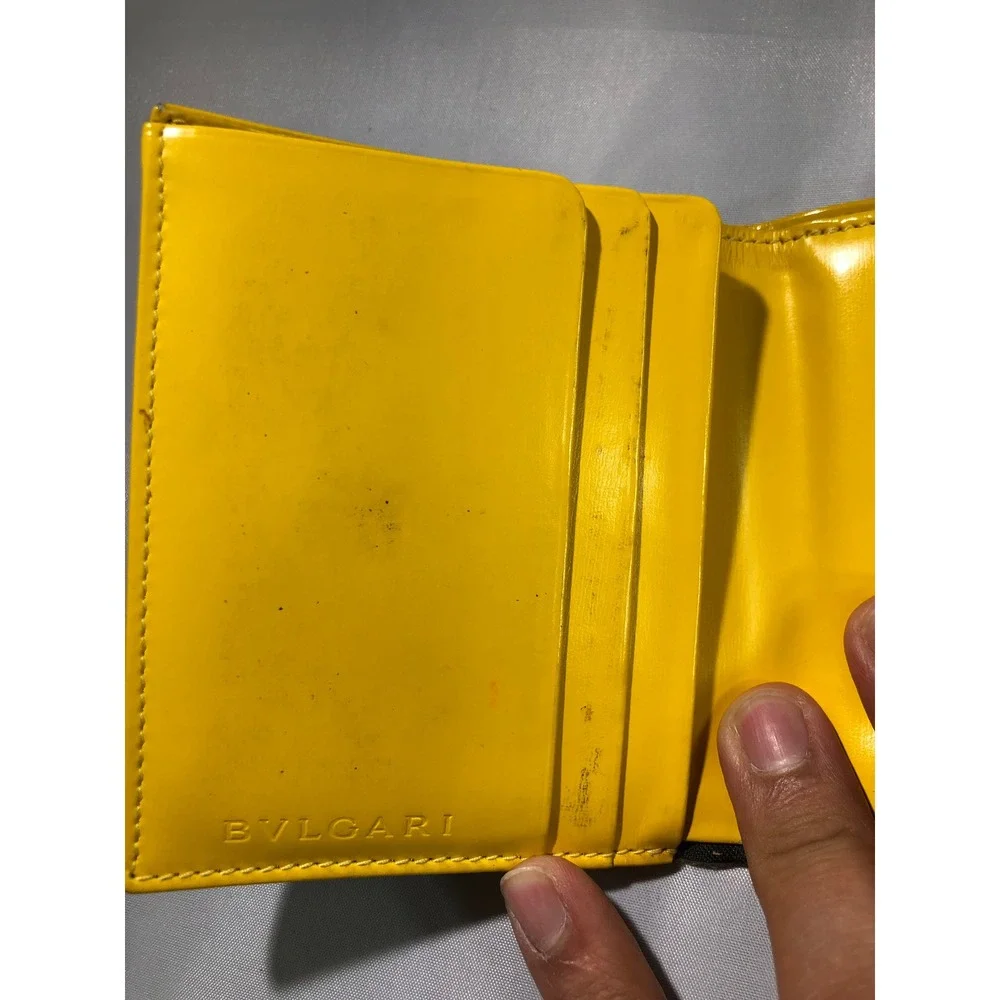 Bvlgari Logomania Bifold Wallet Black Pink Canvas Yellow Leather Italy ABEMEM